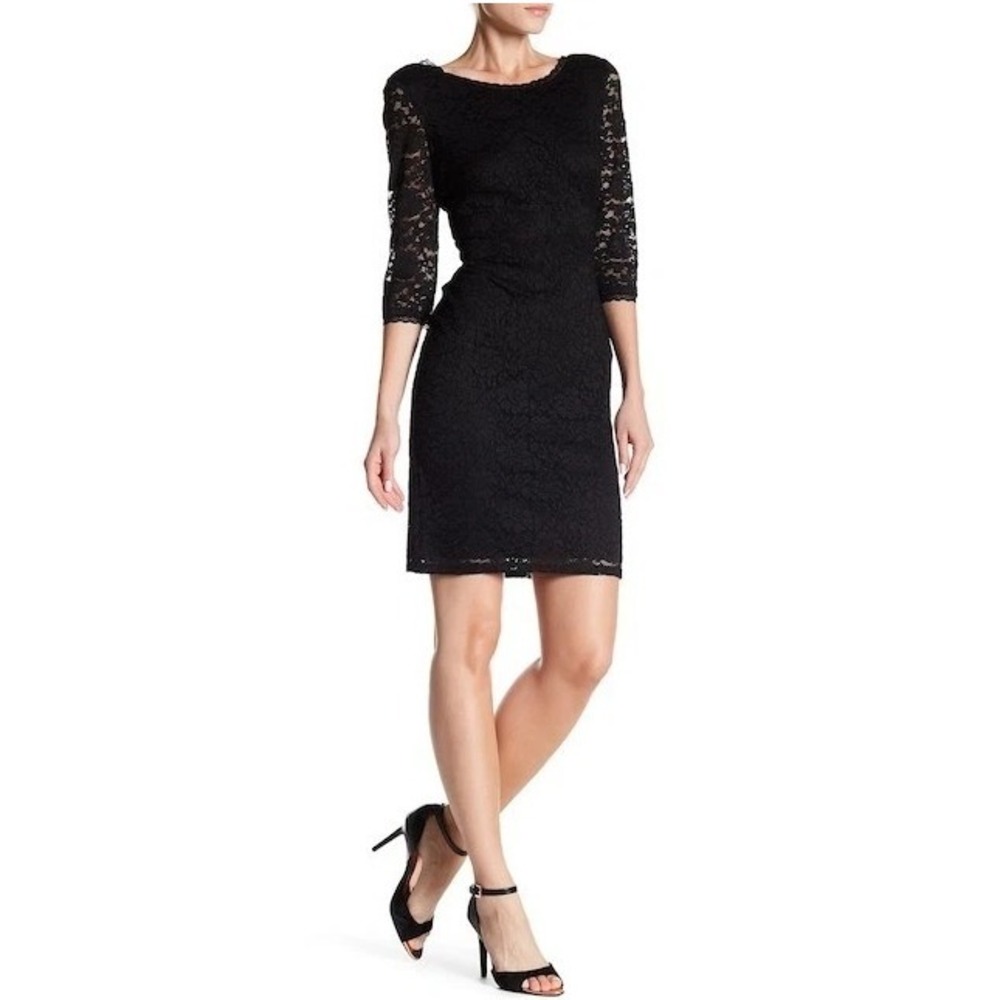 Eliza J Women's Black Lace 3/4 Sleeve Pencil Dress‎ Cocktail Party Career Size 6